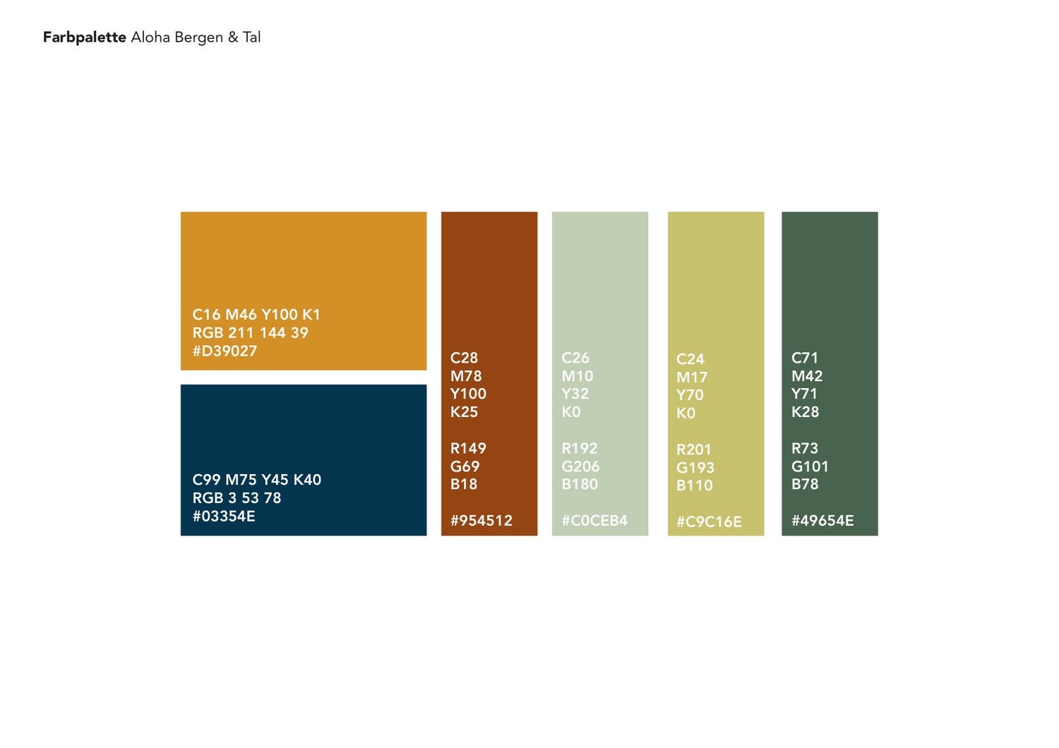 The Bergen und Tal palette with CMYK, RGB and hex values