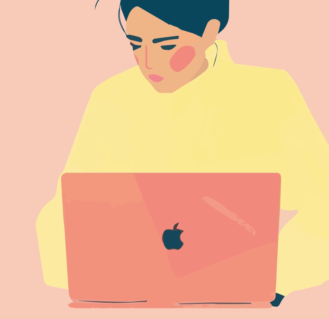 The illustration style close up: flat colour, restrained faces
