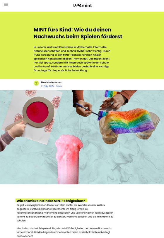 Article with an alternate header treatment
